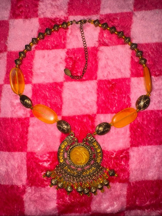 Jewelry - Bohemian Orange Pendant Statement Necklace and Earrings